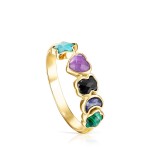 Tous - Glory Ring in Silver Vermeil with Five Multicolor Gemstones Motifs